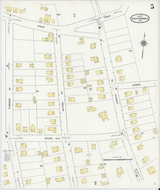Sanborn Fire Insurance Map from South Norwalk, Fairfield County, Connecticut (1912), Sheet #0005 - Historic Sanborn Fire Insurance Map Print, vintage old map wall art, antique decor, genealogy gift, Connecticut Connecticut map