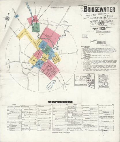 Sanborn Fire Insurance Map from Bridgewater, Plymouth County, Massachusetts (1921), Sheet #0001 - Historic Sanborn Fire Insurance Map Print, vintage old map wall art, antique decor, genealogy gift, Massachusetts Massachusetts map