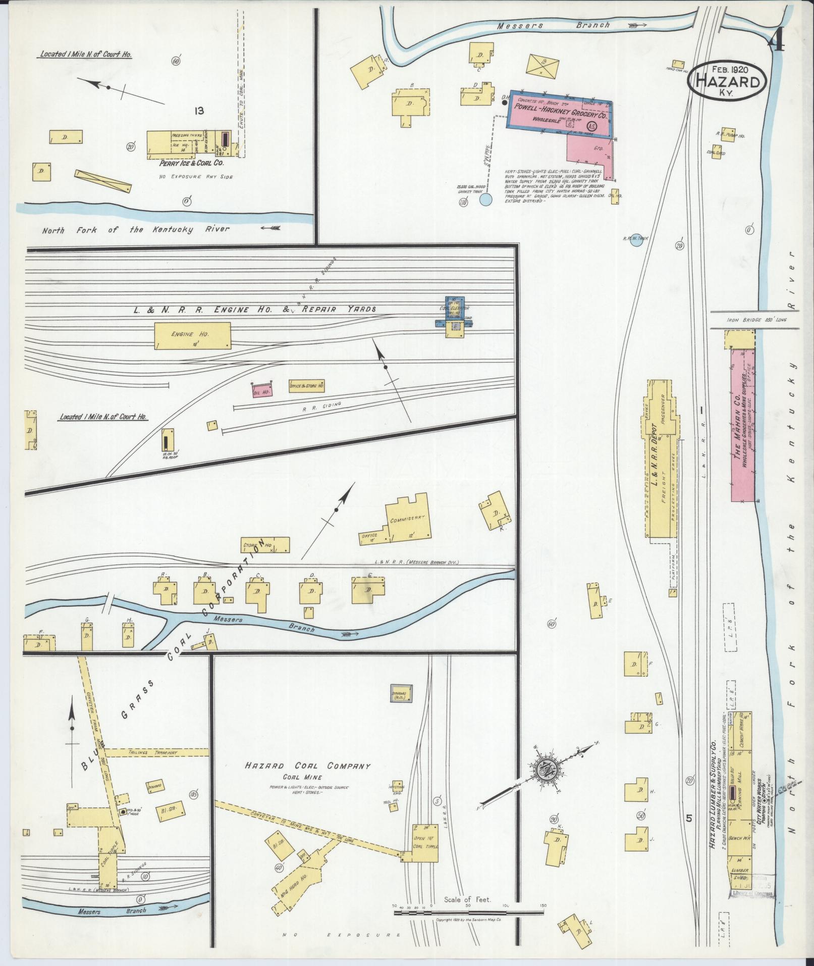 Sanborn Fire Insurance Map from Hazard, Perry County, Kentucky (1920), Sheet #0004 - Complete Map Set gallery image, historic Sanborn map, vintage wall art, Kentucky Kentucky