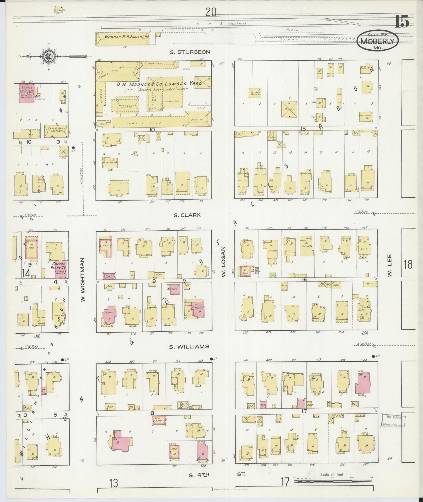 Sanborn Fire Insurance Map from Moberly, Randolph County, Missouri (1916), Sheet #0015 - Complete Map Set gallery image, historic Sanborn map, vintage wall art, Missouri Missouri