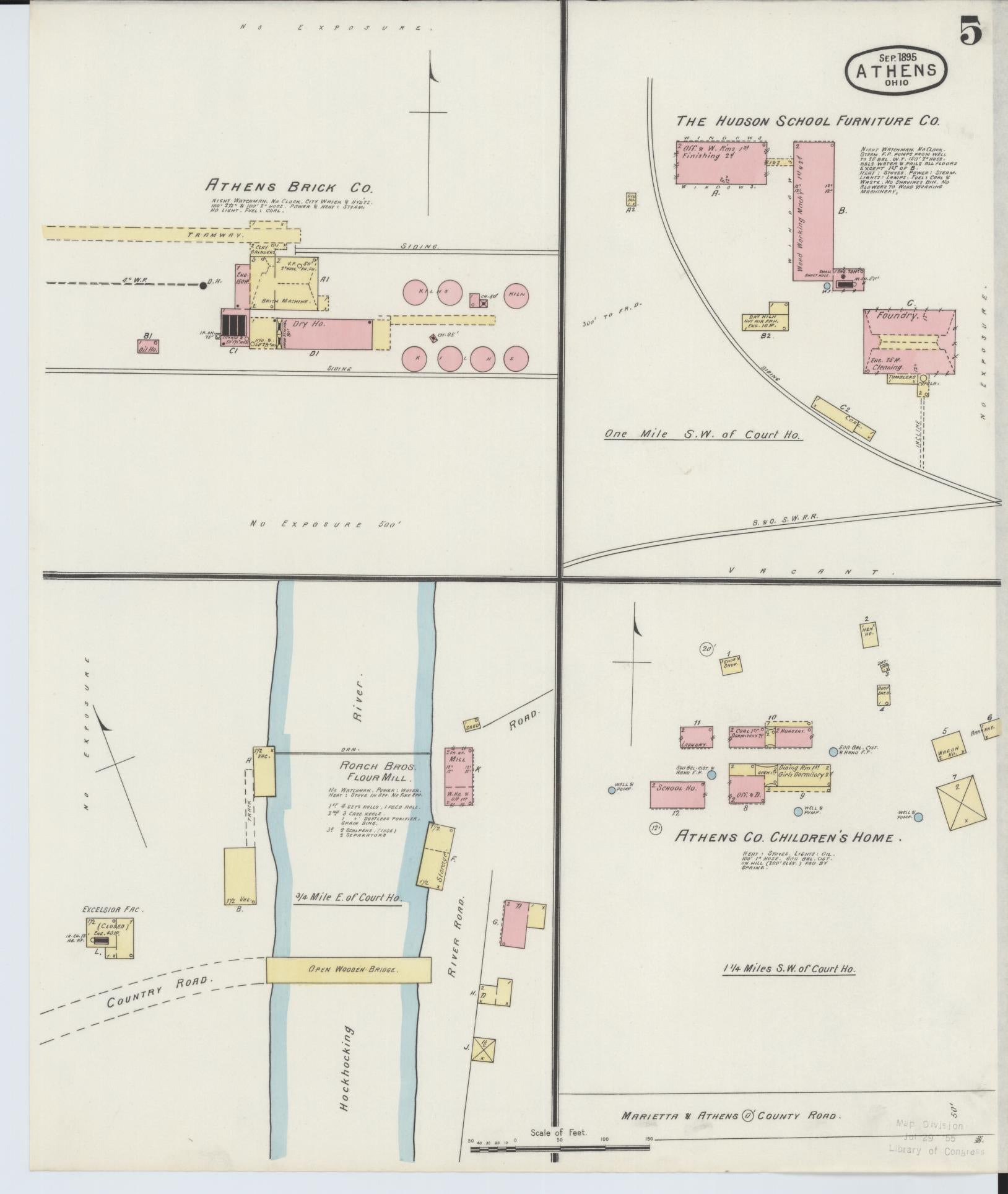 Sanborn Fire Insurance Map from Athens, Athens County, Ohio (1895), Sheet #0005 - Historic Sanborn Fire Insurance Map Print, vintage old map wall art, antique decor, genealogy gift, Ohio Ohio map