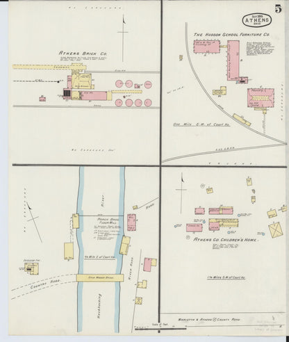 Sanborn Fire Insurance Map from Athens, Athens County, Ohio (1895), Sheet #0005 - Historic Sanborn Fire Insurance Map Print, vintage old map wall art, antique decor, genealogy gift, Ohio Ohio map