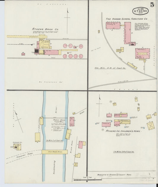 Sanborn Fire Insurance Map from Athens, Athens County, Ohio (1895), Sheet #0005 - Historic Sanborn Fire Insurance Map Print, vintage old map wall art, antique decor, genealogy gift, Ohio Ohio map