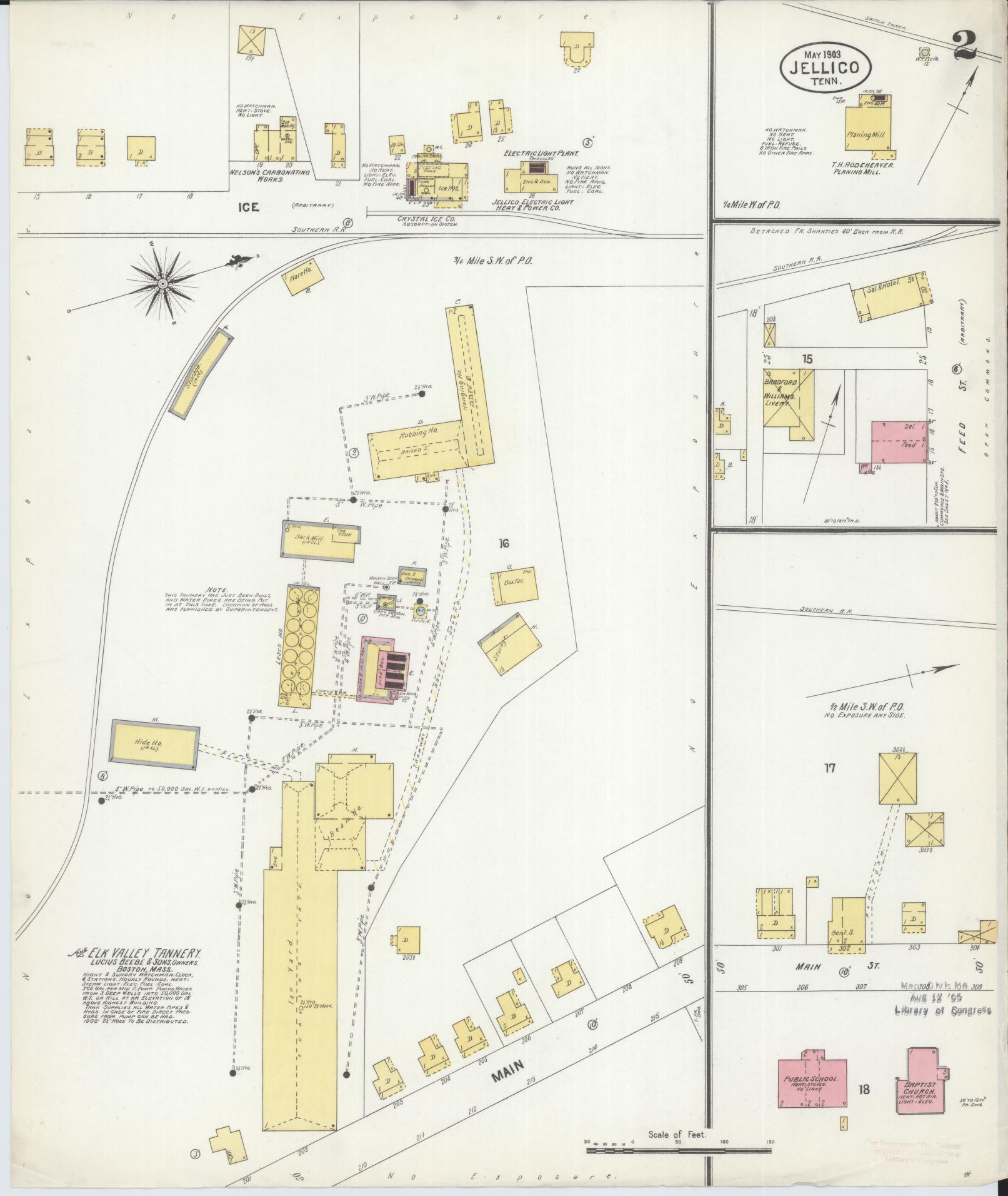 Sanborn Fire Insurance Map from Jellico, Whitley County, Ky., and Campbell County, Tenna, Kentucky (1903), Sheet #0002 - Complete Map Set gallery image, historic Sanborn map, vintage wall art, Kentucky Kentucky