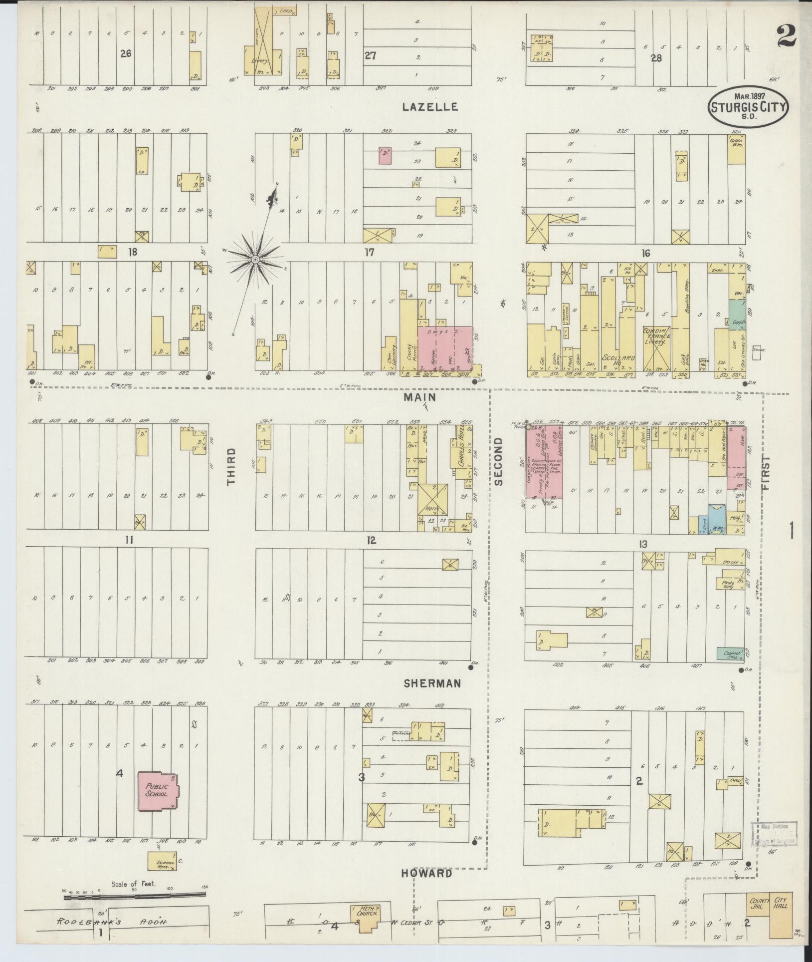 Sanborn Fire Insurance Map from Sturgis, Meade County, South Dakota (1897), Sheet #0002 - Historic Sanborn Fire Insurance Map Print, vintage old map wall art, antique decor, genealogy gift, South Dakota South Dakota map