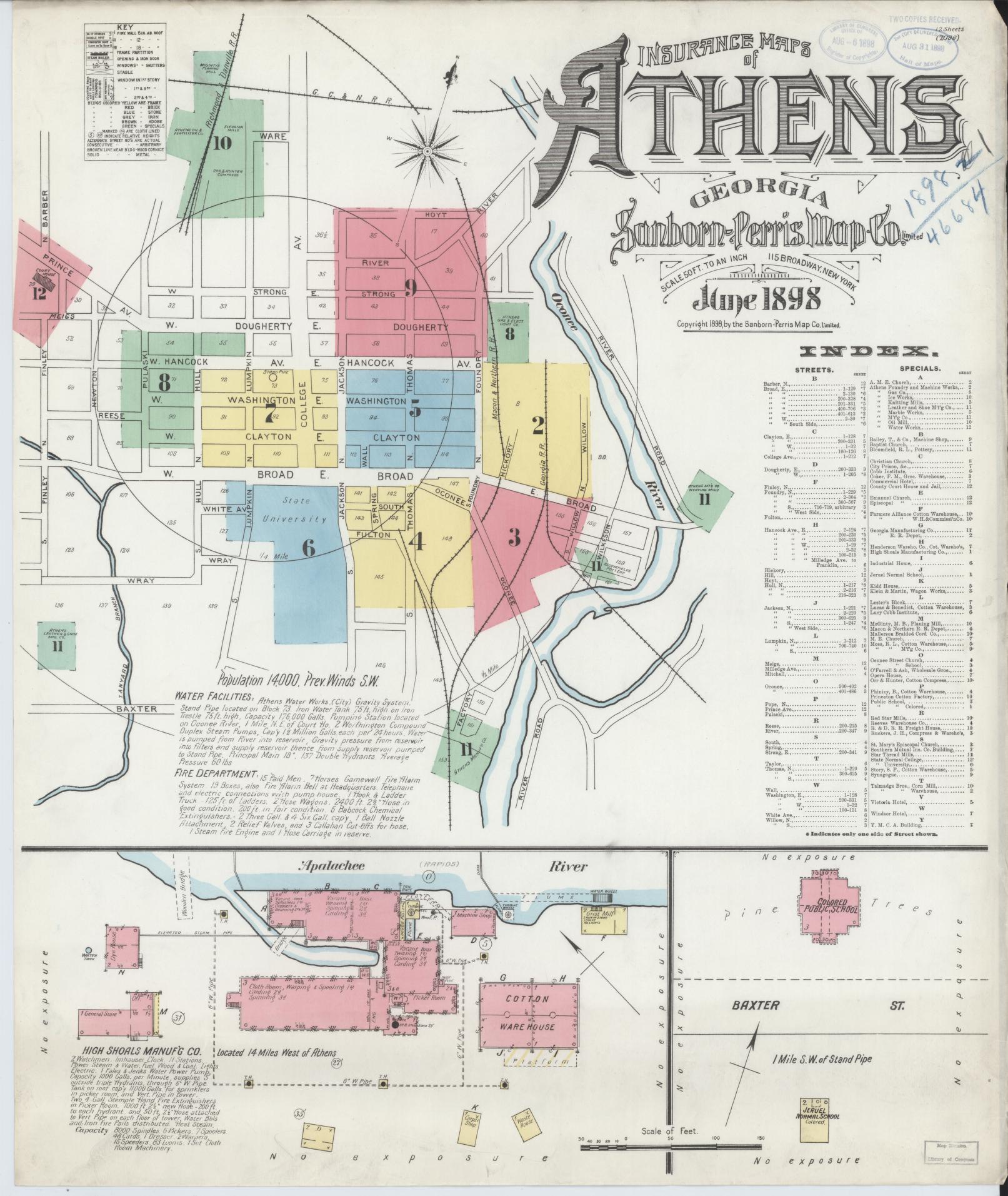 Sanborn Fire Insurance Map from Athens, Clarke County, Georgia (1898), Sheet #0001 - Complete Map Set gallery image, historic Sanborn map, vintage wall art, Georgia Georgia