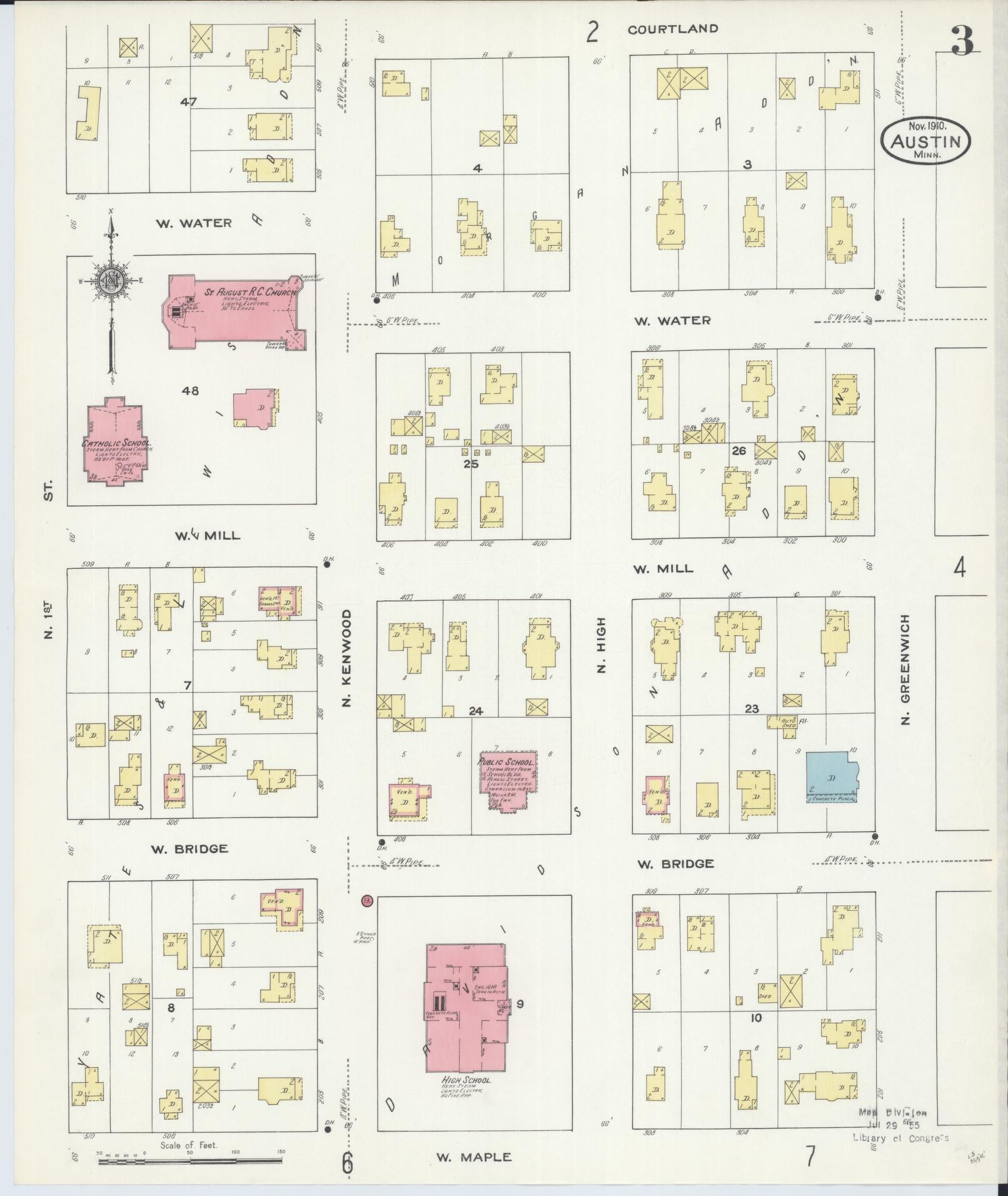 Sanborn Fire Insurance Map from Austin, Mower County, Minnesota (1910), Sheet #0003 - Historic Sanborn Fire Insurance Map Print, vintage old map wall art, antique decor, genealogy gift, Minnesota Minnesota map