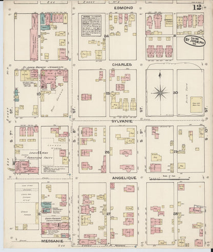 Sanborn Fire Insurance Map from Saint Joseph, Buchanan County, Missouri (1883), Sheet #0012 - Complete Map Set gallery image, historic Sanborn map, vintage wall art, Missouri Missouri
