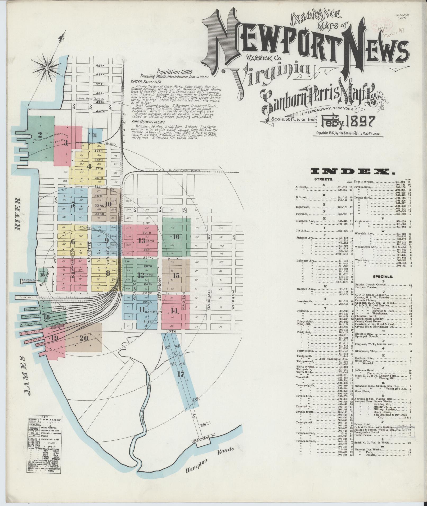 Sanborn Fire Insurance Map from Newport News, Independent Cities, Virginia. (1897) – Historic Sanborn Fire Insurance Map Print