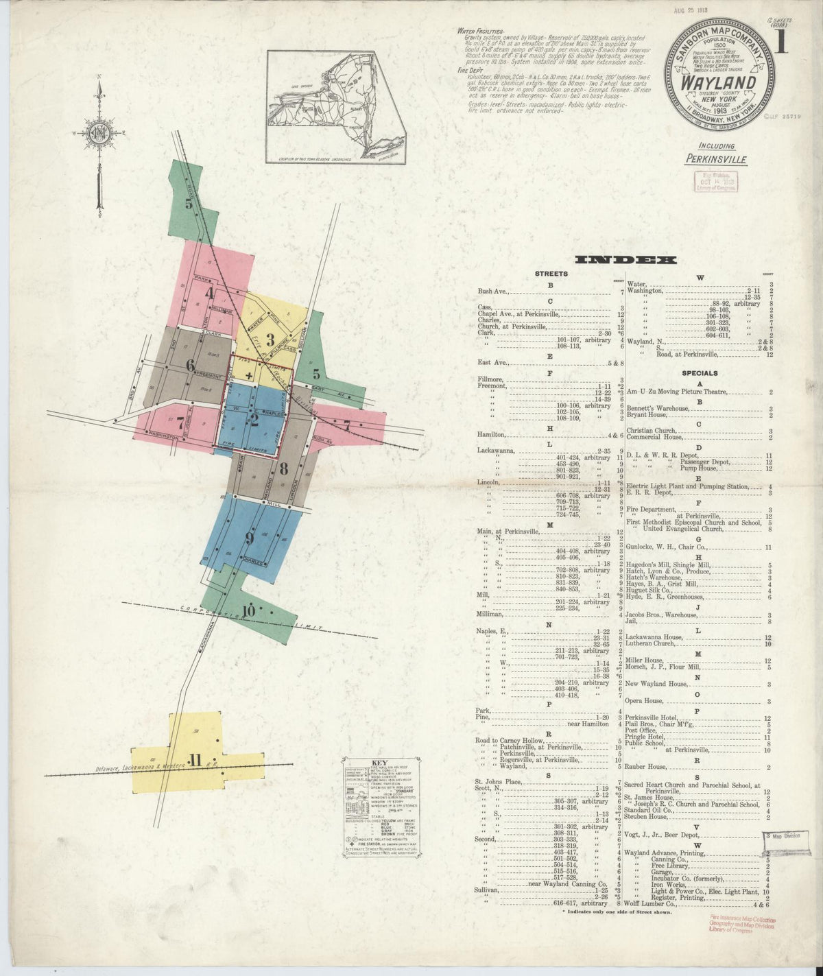 Sanborn Fire Insurance Map from Wayland, Steuben County, New York (1913), Sheet #0001 - Complete Map Set gallery image, historic Sanborn map, vintage wall art, New York New York