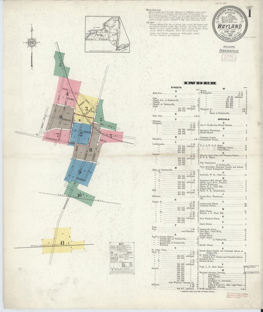 Sanborn Fire Insurance Map from Wayland, Steuben County, New York (1913), Sheet #0001 - Complete Map Set gallery image, historic Sanborn map, vintage wall art, New York New York
