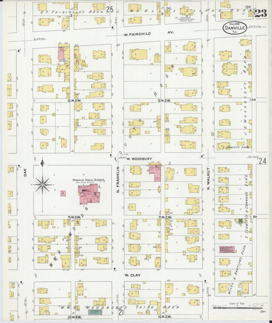 Sanborn Fire Insurance Map from Danville, Vermilion County, Illinois (1909), Sheet #0023 - Historic Sanborn Fire Insurance Map Print, vintage old map wall art, antique decor, genealogy gift, Illinois Illinois map