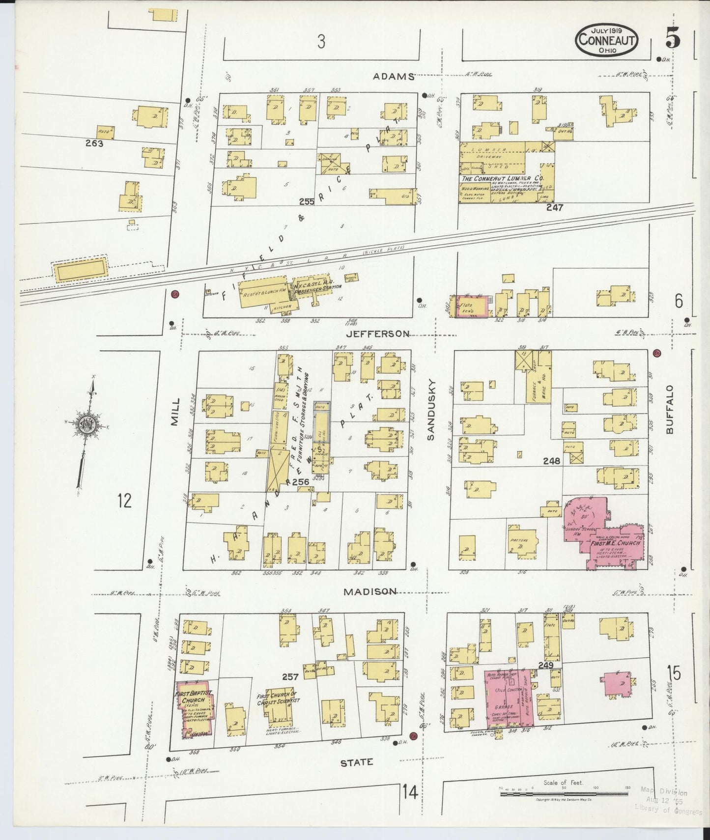 Sanborn Fire Insurance Map from Conneaut, Ashtabula County, Ohio (1919), Sheet #0005 - Complete Map Set gallery image, historic Sanborn map, vintage wall art, Ohio Ohio