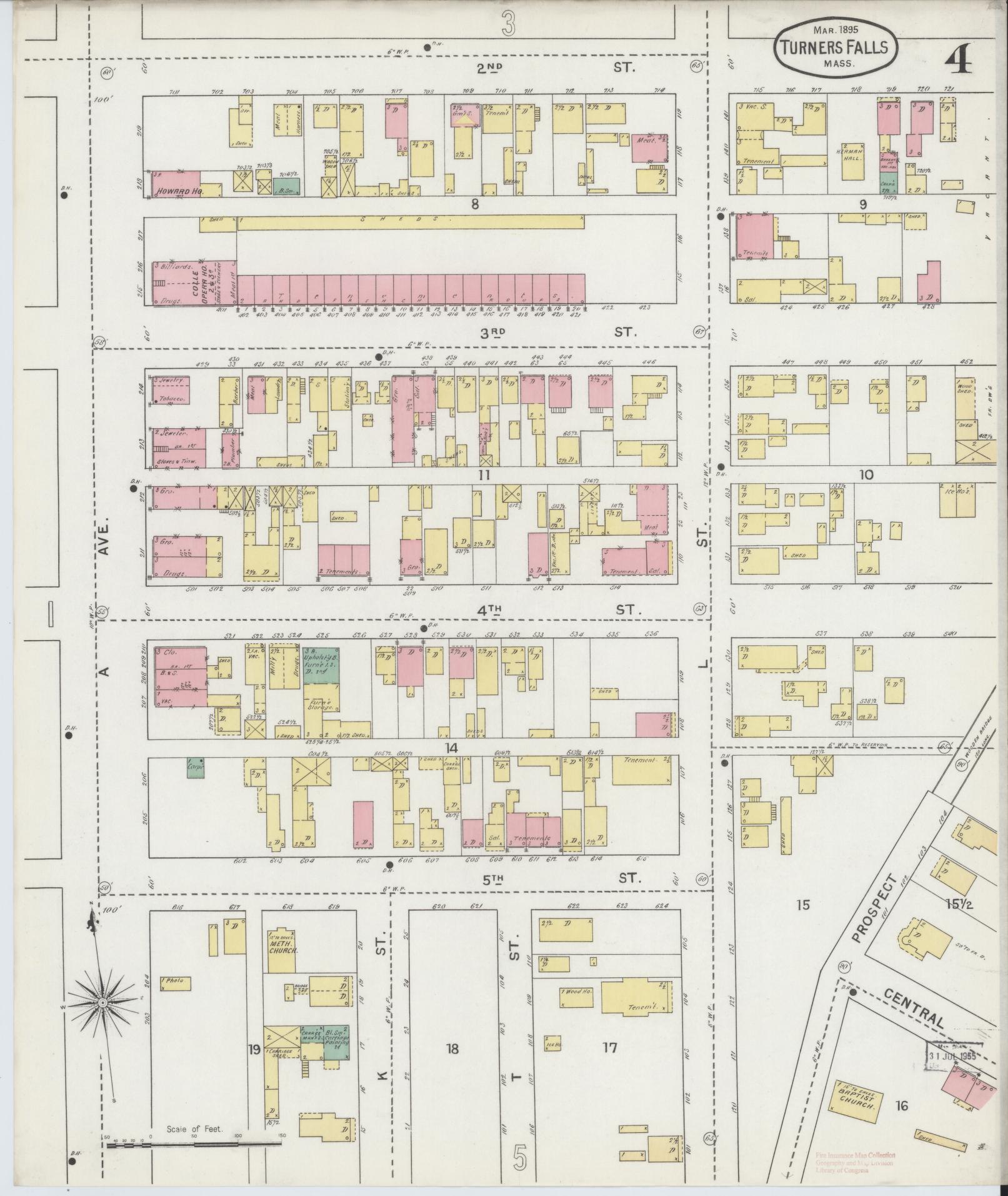 Sanborn Fire Insurance Map from Turners Falls, Franklin County, Massachusetts (1895), Sheet #0004 - Complete Map Set gallery image, historic Sanborn map, vintage wall art, Massachusetts Massachusetts