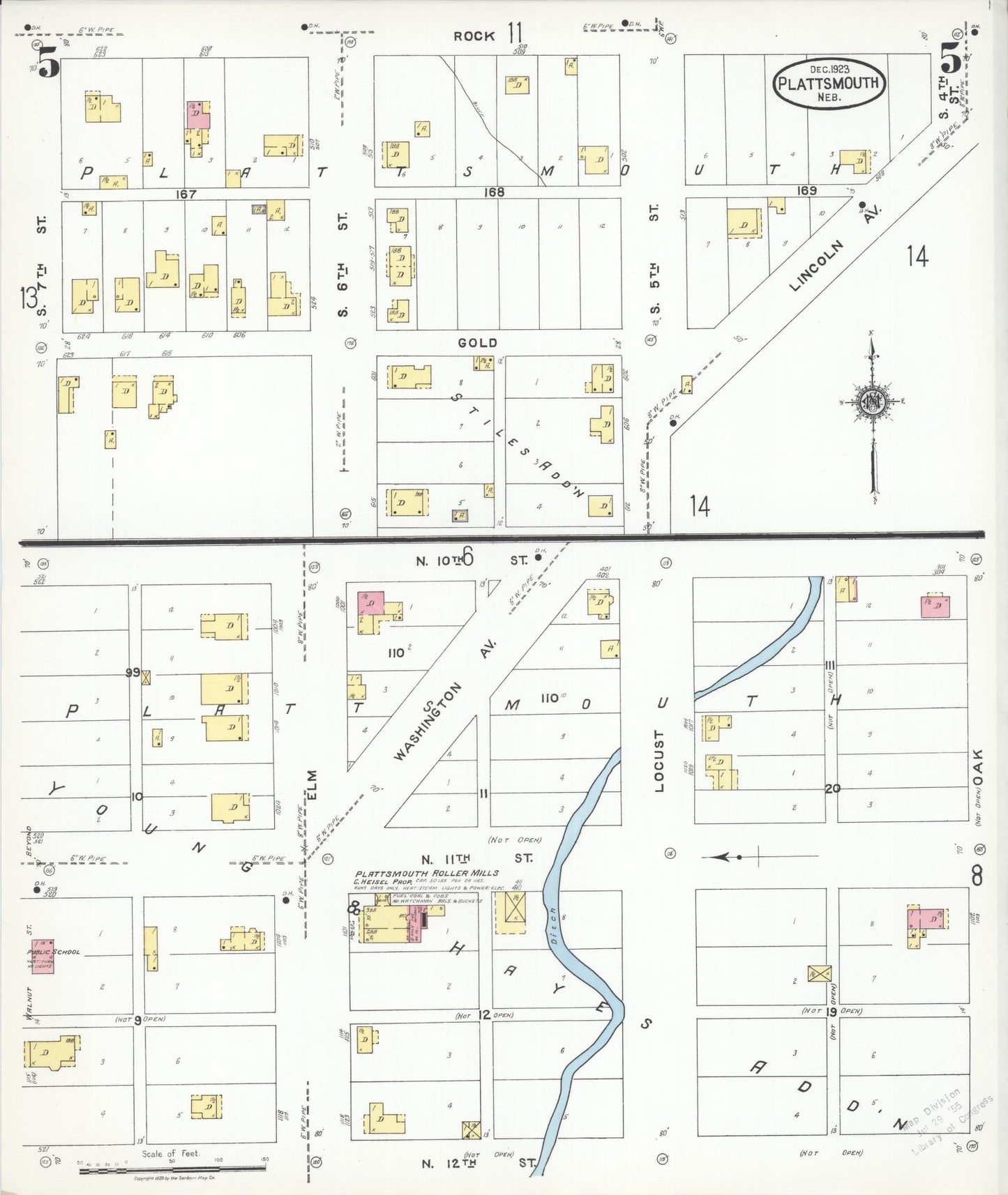 Sanborn Fire Insurance Map from Plattsmouth, Cass County, Nebraska (1923), Sheet #0005 - Complete Map Set gallery image, historic Sanborn map, vintage wall art, Nebraska Nebraska