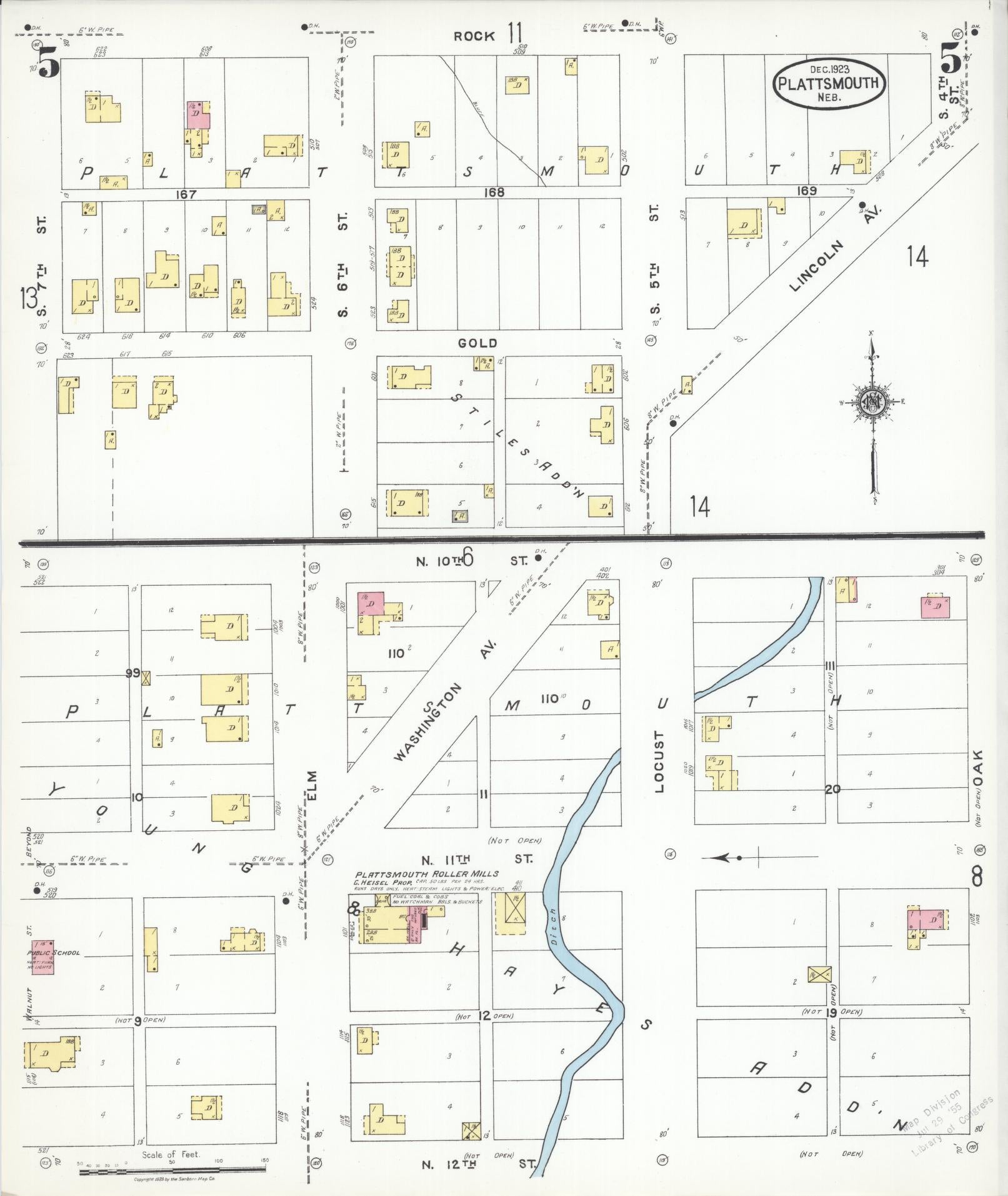 Sanborn Fire Insurance Map from Plattsmouth, Cass County, Nebraska (1923), Sheet #0005 - Complete Map Set gallery image, historic Sanborn map, vintage wall art, Nebraska Nebraska