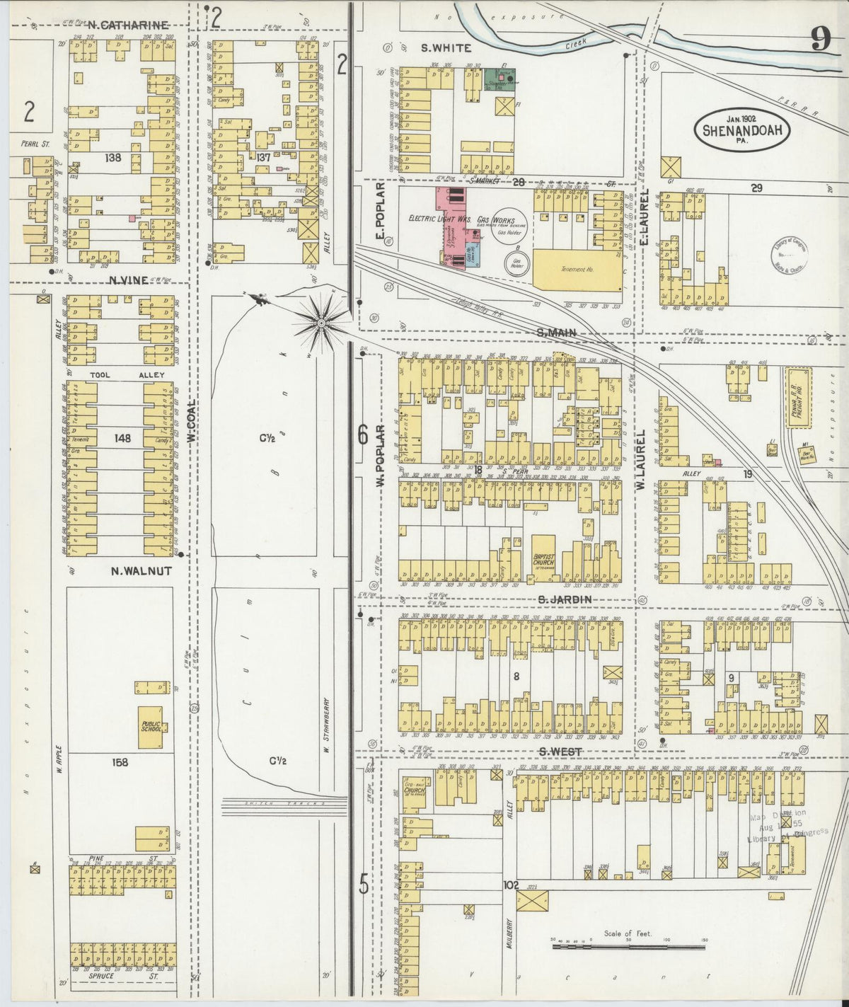 Sanborn Fire Insurance Map from Shenandoah, Schuylkill County, Pennsylvania (1902), Sheet #0009 - Historic Sanborn Fire Insurance Map Print, vintage old map wall art, antique decor, genealogy gift, Pennsylvania Pennsylvania map