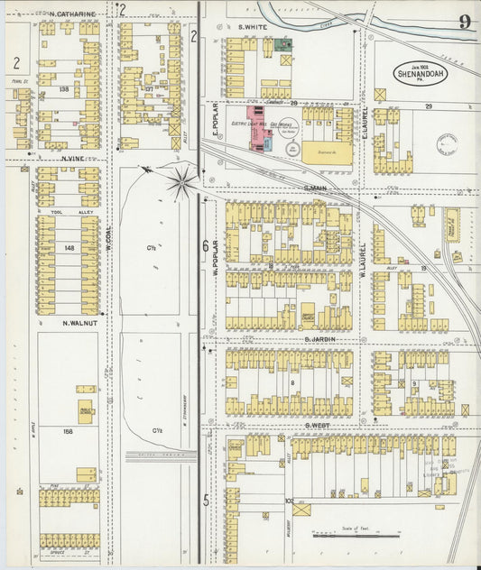 Sanborn Fire Insurance Map from Shenandoah, Schuylkill County, Pennsylvania (1902), Sheet #0009 - Historic Sanborn Fire Insurance Map Print, vintage old map wall art, antique decor, genealogy gift, Pennsylvania Pennsylvania map