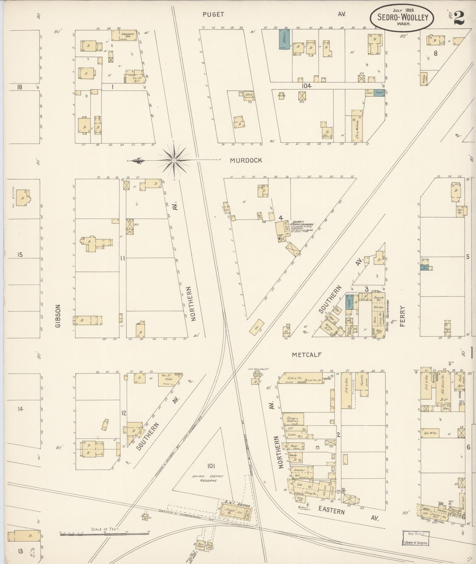 Sanborn Fire Insurance Map from Sedro Woolley, Skagit County, Washington (1899), Sheet #0002 - Historic Sanborn Fire Insurance Map Print, vintage old map wall art, antique decor, genealogy gift, Washington Washington map