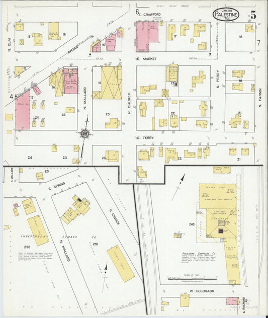 Sanborn Fire Insurance Map from Palestine, Anderson County, Texas (1919), Sheet #0005 - Historic Sanborn Fire Insurance Map Print, vintage old map wall art, antique decor, genealogy gift, Texas Texas map