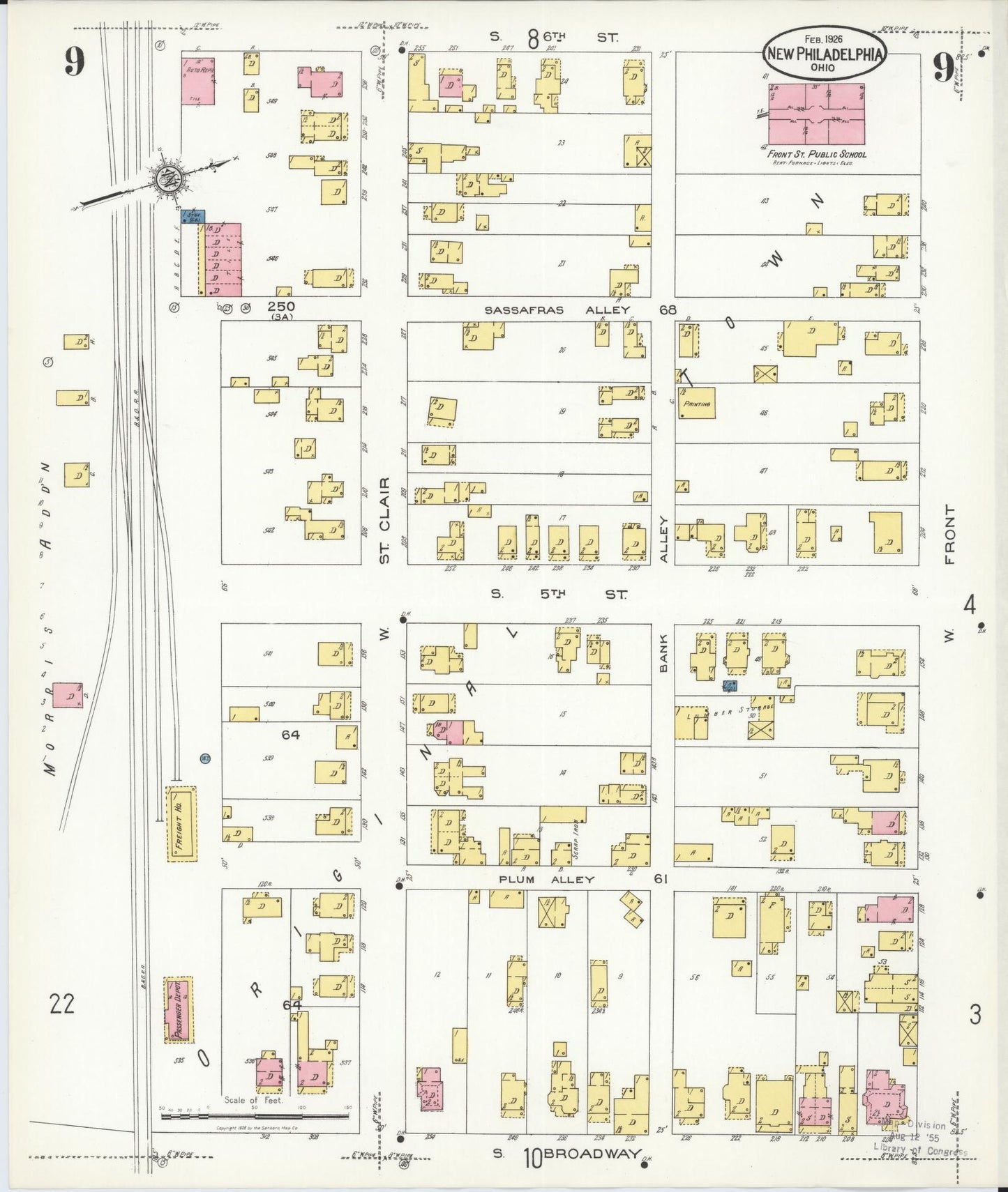 Sanborn Fire Insurance Map from New Philadelphia, Tuscarawas County, Ohio (1926), Sheet #0009 - Complete Map Set gallery image, historic Sanborn map, vintage wall art, Ohio Ohio