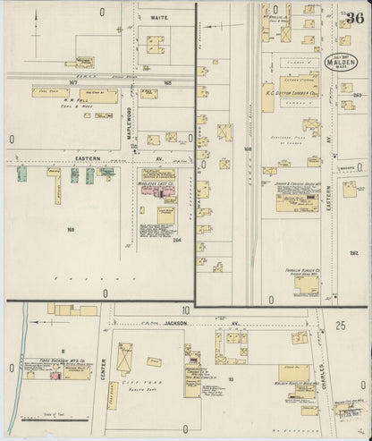 Sanborn Fire Insurance Map from Malden, Middlesex County, Massachusetts (1897), Sheet #0036 - Historic Sanborn Fire Insurance Map Print, vintage old map wall art, antique decor, genealogy gift, Massachusetts Massachusetts map