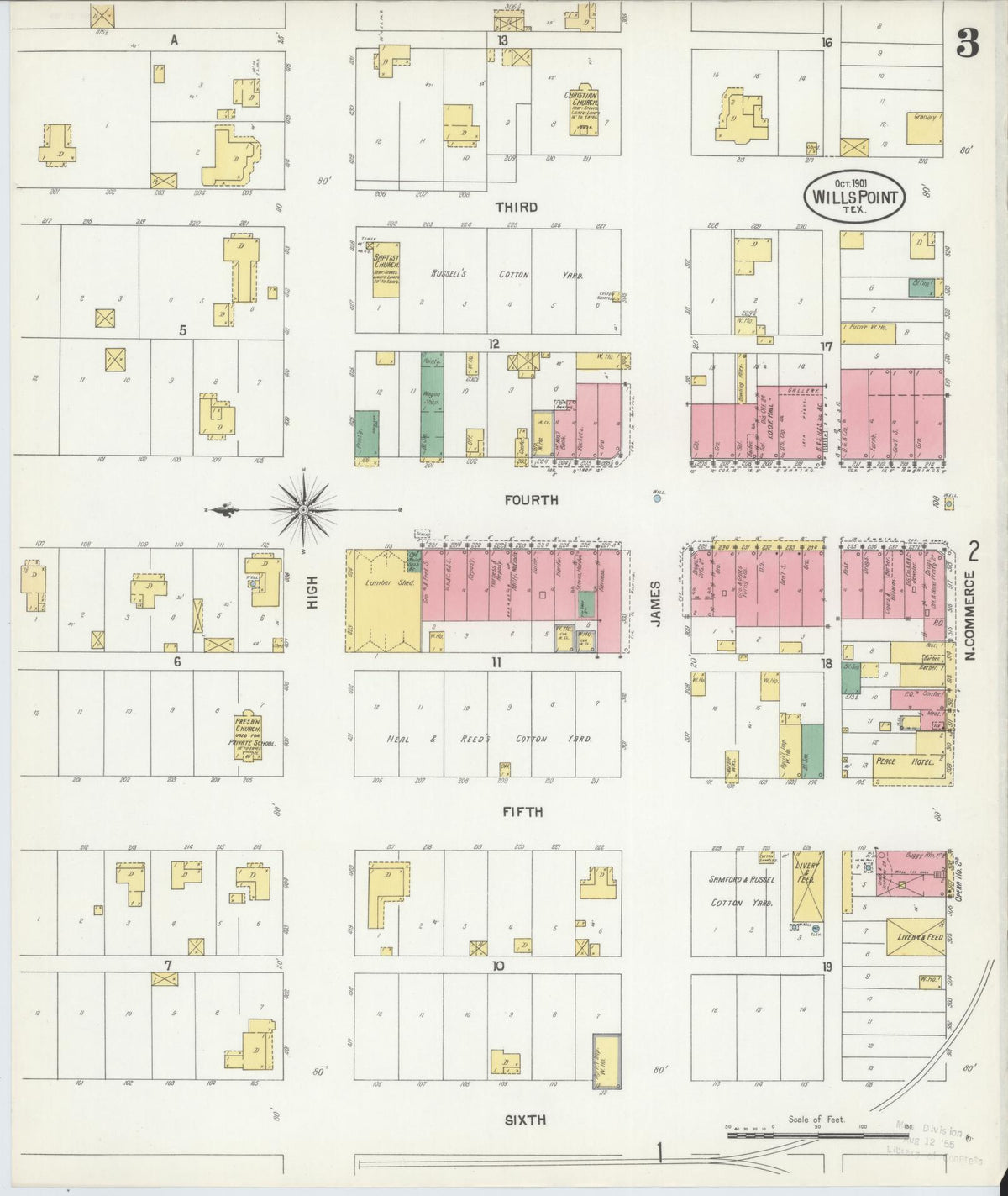 Sanborn Fire Insurance Map from Wills Point, Van Zandt County, Texas (1901), Sheet #0003 - Complete Map Set gallery image, historic Sanborn map, vintage wall art, Texas Texas