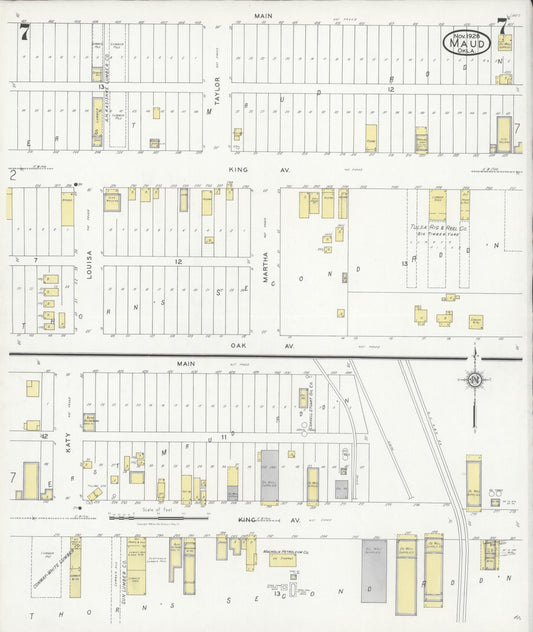 Sanborn Fire Insurance Map from Maud, Pottawatomie County, Oklahoma (1928), Sheet #0007 - Historic Sanborn Fire Insurance Map Print, vintage old map wall art, antique decor, genealogy gift, Oklahoma Oklahoma map
