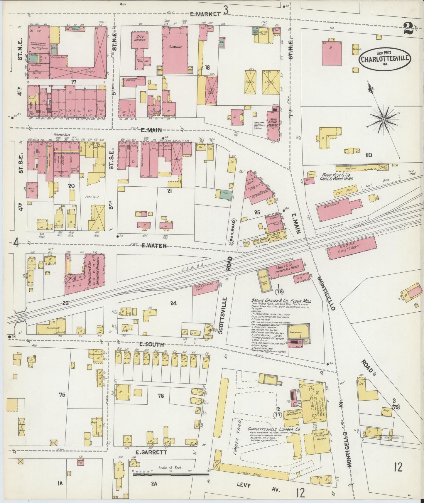Sanborn Fire Insurance Map from Charlottesville, Independent Cities, Virginia (1902), Sheet #0002 - Complete Map Set gallery image, historic Sanborn map, vintage wall art, Virginia Virginia