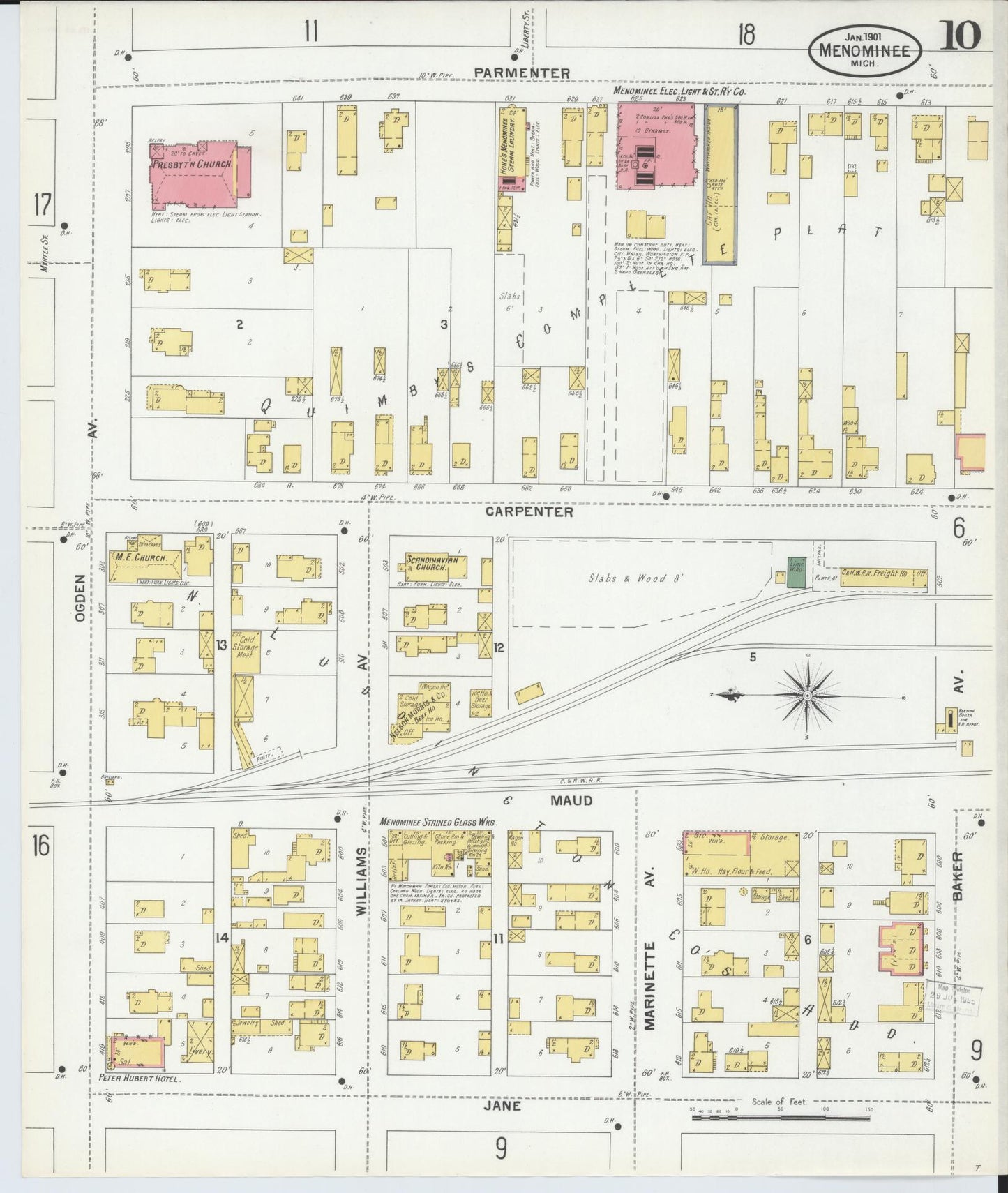 Sanborn Fire Insurance Map from Menominee, Menominee County, Michigan (1901), Sheet #0010 - Complete Map Set gallery image, historic Sanborn map, vintage wall art, Michigan Michigan