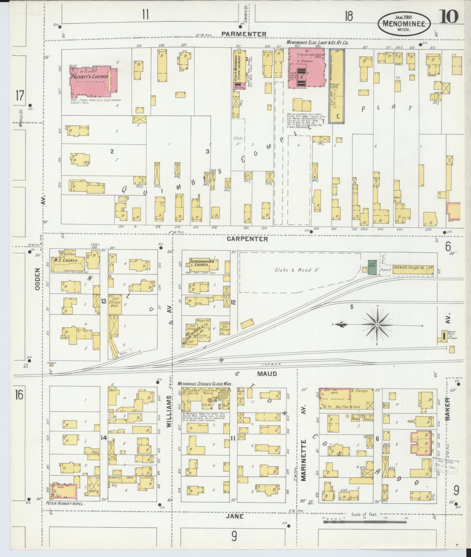 Sanborn Fire Insurance Map from Menominee, Menominee County, Michigan (1901), Sheet #0010 - Complete Map Set gallery image, historic Sanborn map, vintage wall art, Michigan Michigan