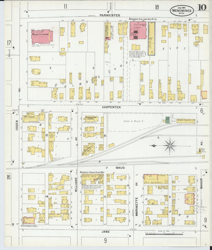 Sanborn Fire Insurance Map from Menominee, Menominee County, Michigan (1901), Sheet #0010 - Complete Map Set gallery image, historic Sanborn map, vintage wall art, Michigan Michigan