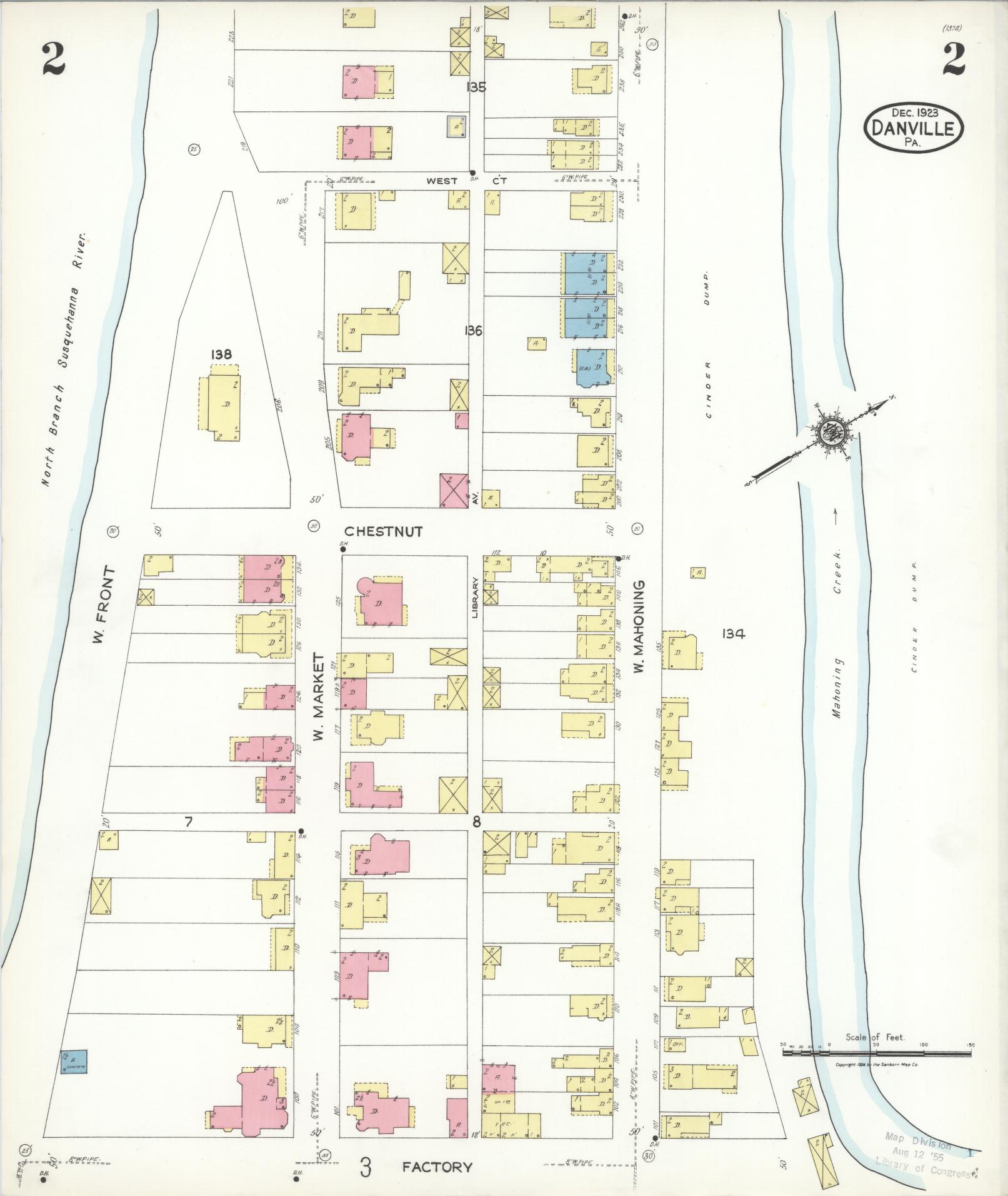 Sanborn Fire Insurance Map from Danville, Montour County, Pennsylvania (1923), Sheet #0002 - Historic Sanborn Fire Insurance Map Print, vintage old map wall art, antique decor, genealogy gift, Pennsylvania Pennsylvania map