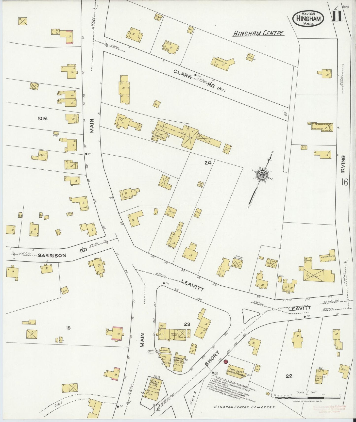 Sanborn Fire Insurance Map from Hingham, Plymouth County, Massachusetts (1921), Sheet #0011 - Complete Map Set gallery image, historic Sanborn map, vintage wall art, Massachusetts Massachusetts