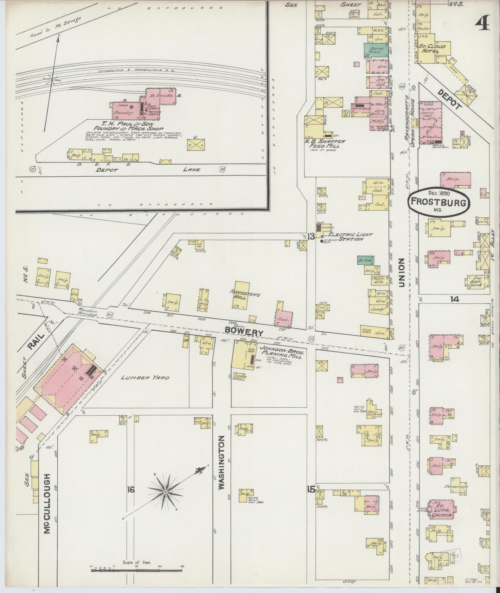 Sanborn Fire Insurance Map from Frostburg, Allegany County, Maryland (1890), Sheet #0004 - Historic Sanborn Fire Insurance Map Print, vintage old map wall art
