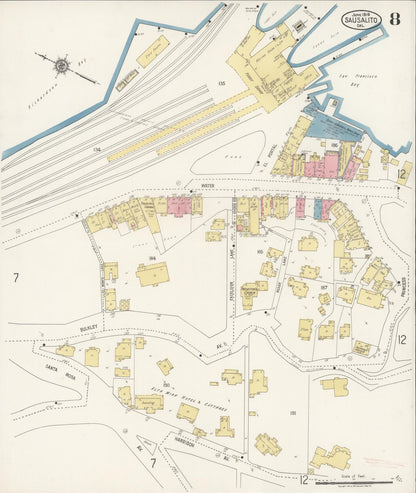 Sanborn Fire Insurance Map from Sausalito, Marin County, California (1919), Sheet #0008 - Complete Map Set gallery image, historic Sanborn map, vintage wall art, California California