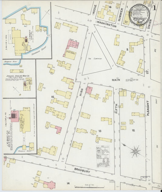 Sanborn Fire Insurance Map from Wiscasset, Lincoln County, Maine (1891), Sheet #0001 - Historic Sanborn Fire Insurance Map Print, vintage old map wall art, antique decor, genealogy gift, Maine Maine map