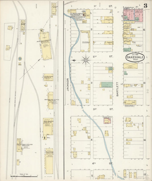 Sanborn Fire Insurance Map from Oakesdale, Whitman County, Washington (1893), Sheet #0003 - Historic Sanborn Fire Insurance Map Print, vintage old map wall art, antique decor, genealogy gift, Washington Washington map
