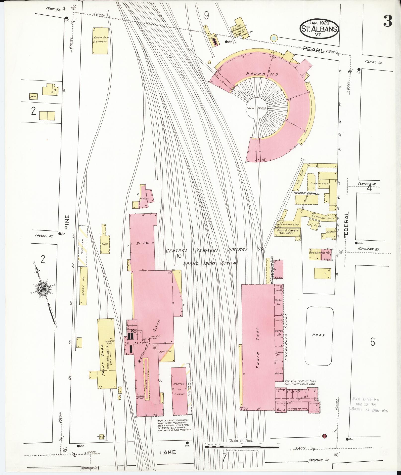 Sanborn Fire Insurance Map from Saint Albans, Franklin County, Vermont (1920), Sheet #0003 - Complete Map Set gallery image, historic Sanborn map, vintage wall art, Vermont Vermont