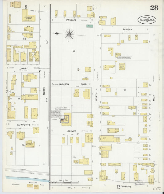 Sanborn Fire Insurance Map from Baton Rouge, East Baton Rouge Parish, Louisiana (1908), Sheet #0028 - Historic Sanborn Fire Insurance Map Print, vintage old map wall art, antique decor, genealogy gift, Louisiana Louisiana map
