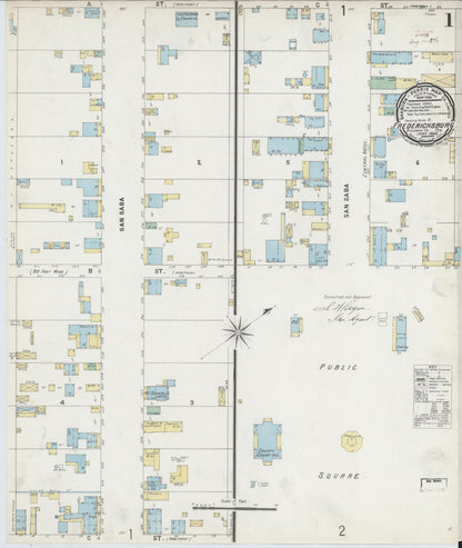 Sanborn Fire Insurance Map from Fredericksburg, Gillespie County, Texas (1896), Sheet #0001 - Complete Map Set gallery image, historic Sanborn map, vintage wall art, Texas Texas