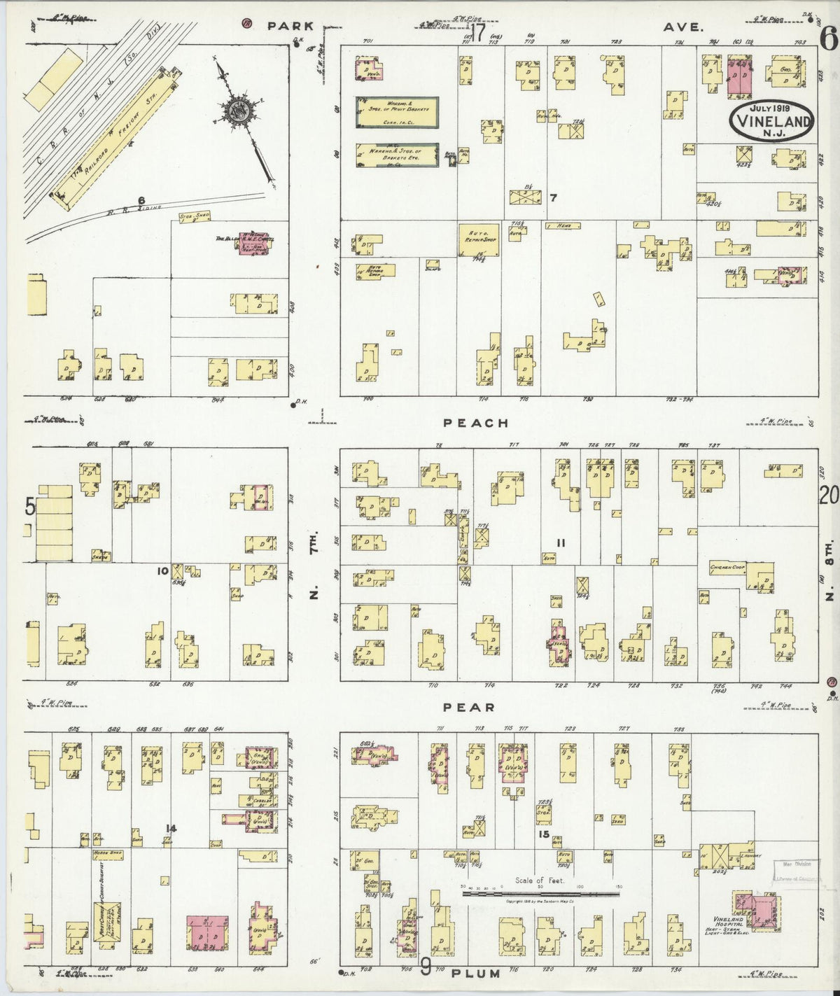 Sanborn Fire Insurance Map from Vineland, Cumberland County, New Jersey (1919), Sheet #0006 - Complete Map Set gallery image, historic Sanborn map, vintage wall art, New Jersey New Jersey