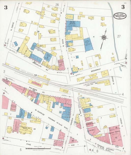 Sanborn Fire Insurance Map from Freeport, Nassau County, New York (1928), Sheet #0003 - Historic Sanborn Fire Insurance Map Print, vintage old map wall art, antique decor, genealogy gift, New York New York map
