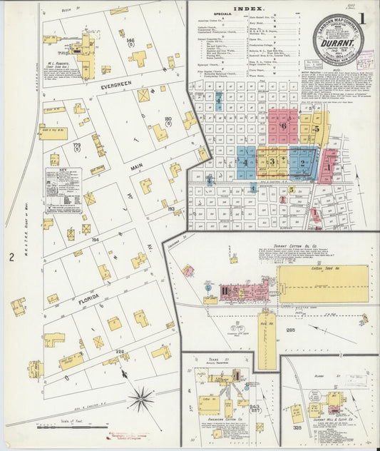Sanborn Fire Insurance Map from Durant, Bryan County, Oklahoma (1904), Sheet #0001 - Historic Sanborn Fire Insurance Map Print, vintage old map wall art, antique decor, genealogy gift, Oklahoma Oklahoma map
