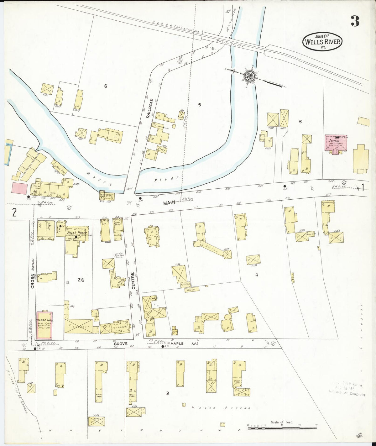 Sanborn Fire Insurance Map from Wells River, Orange County, Vermont (1912), Sheet #0003 - Historic Sanborn Fire Insurance Map Print, vintage old map wall art, antique decor, genealogy gift, Vermont Vermont map
