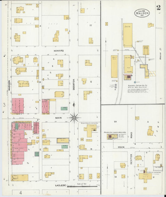 Sanborn Fire Insurance Map from Malden, Dunklin County, Missouri (1906), Sheet #0002 - Historic Sanborn Fire Insurance Map Print, vintage old map wall art, antique decor, genealogy gift, Missouri Missouri map