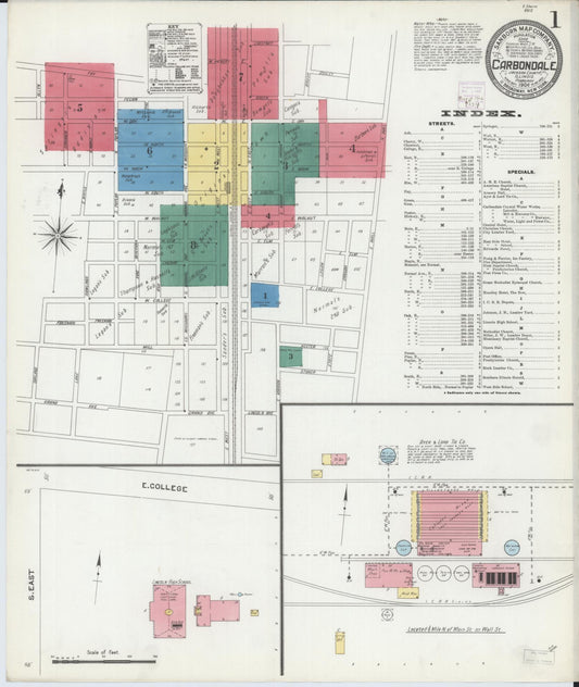Sanborn Fire Insurance Map from Carbondale, Jackson County, Illinois (1906), Sheet #0001 - Complete Map Set gallery image, historic Sanborn map, vintage wall art, Illinois Illinois