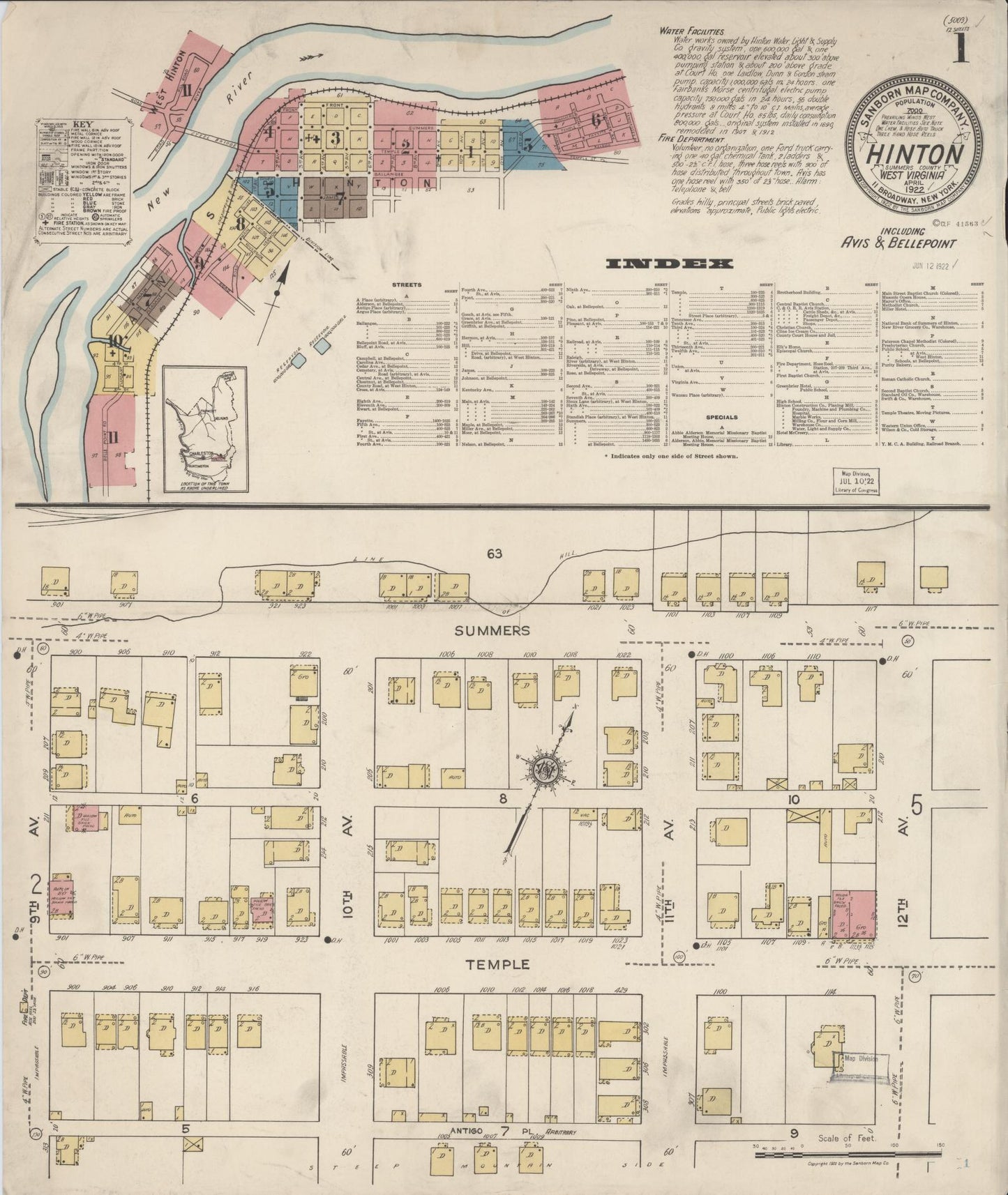 Sanborn Fire Insurance Map from Hinton, Summer County, West Virginia. (1922) – Historic Sanborn Fire Insurance Map Print
