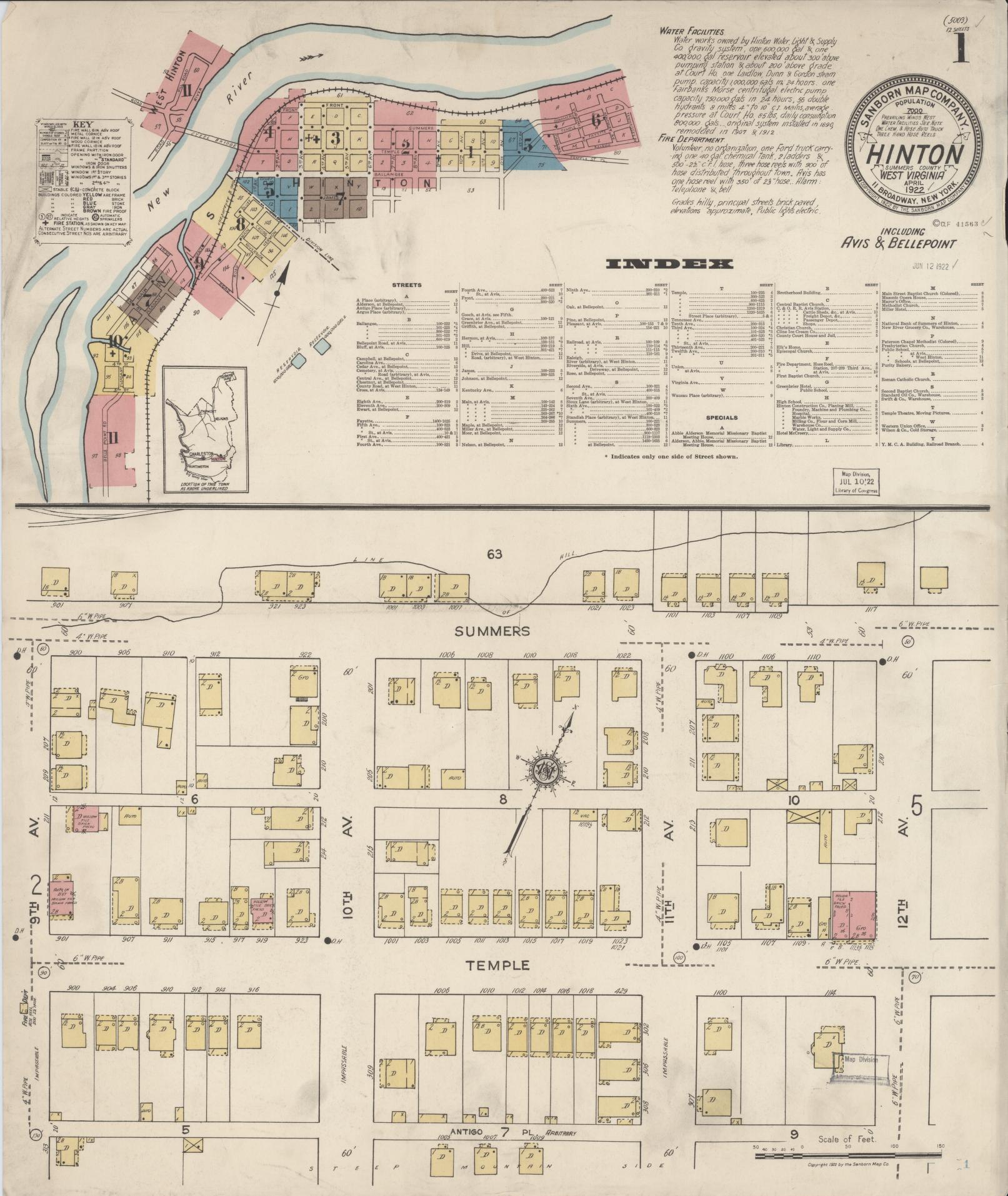 Sanborn Fire Insurance Map from Hinton, Summer County, West Virginia. (1922) – Historic Sanborn Fire Insurance Map Print