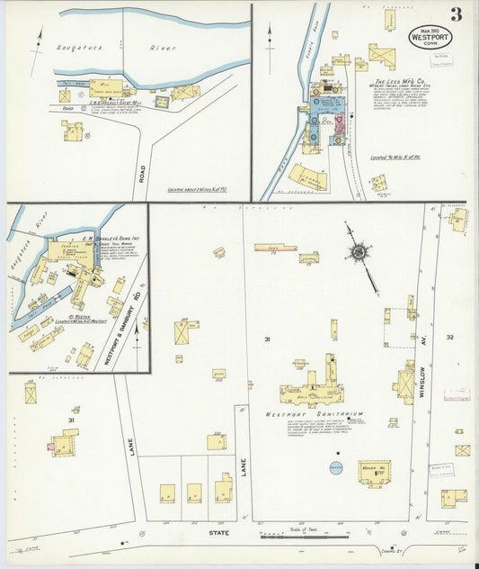Sanborn Fire Insurance Map from Westport, Fairfield County, Connecticut (1910), Sheet #0003 - Historic Sanborn Fire Insurance Map Print, vintage old map wall art, antique decor, genealogy gift, Connecticut Connecticut map